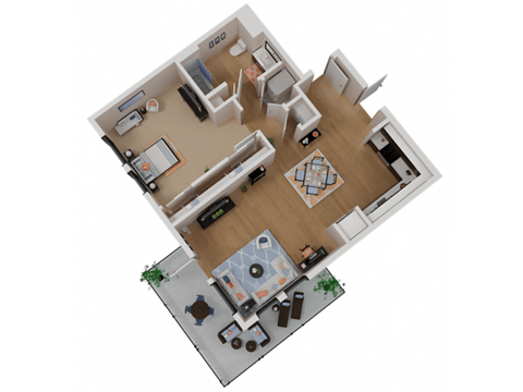 Floor plan for 1 bed, 1 bath, 752 sqft